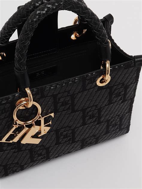 Borsa shopping in rafia con logo Nero .